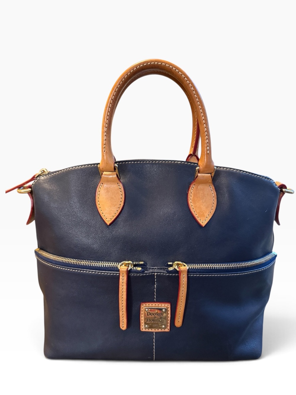 Dooney & Bourke Dillen Large Leather
Double Pocket Satchel Navy Blue